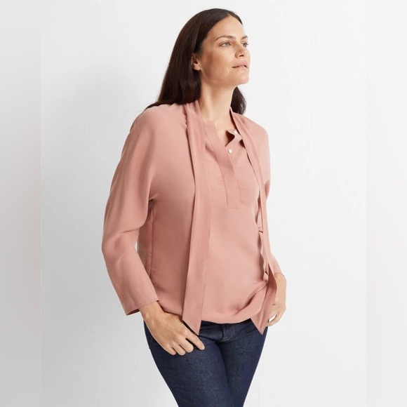 NWT Club Monaco Tie-Neck Blouse in Blush Pink Size Small - Picture 2 of 5